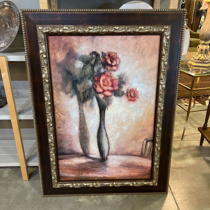Framed Painting of Flowers in a Vase