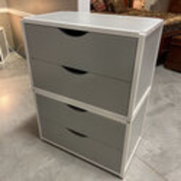 University Faux Linen & White Metal 4 Drawer Chest