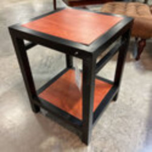 Black Metal Frame End Table w/Wood Tone Top