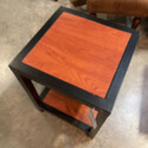 Black Metal Frame End Table w/Wood Tone Top