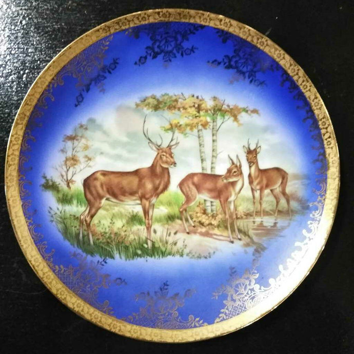 STW Bavaria Trio of Deer Plate in Blue/Gold