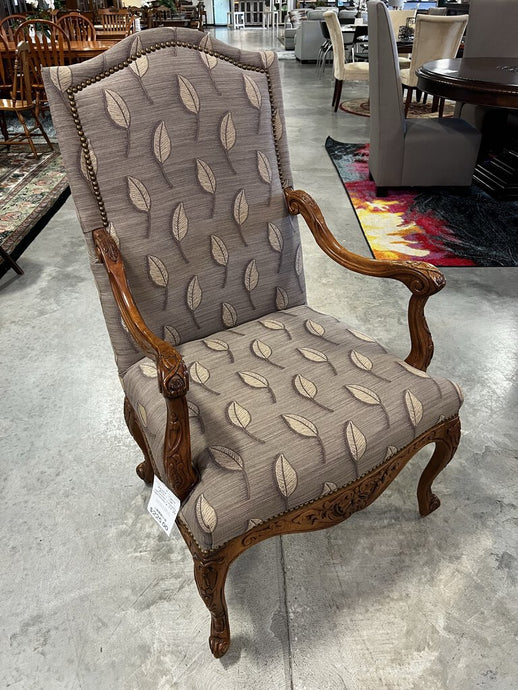 Wood Frame Arm Chair w/Green Leaves Upholstery