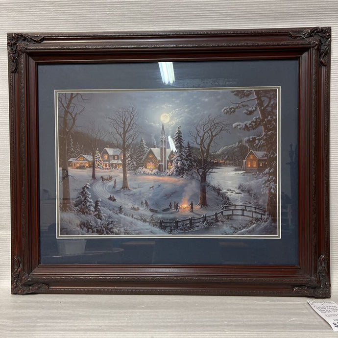 Framed Winter Scene Church Nite by Jesse Barnes