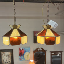 Load image into Gallery viewer, Pair of Vintage Stained Glass Pendants (Rootbeer/White)