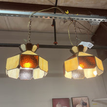 Load image into Gallery viewer, Pair of Vintage Stained Glass Pendants (Rootbeer/White)