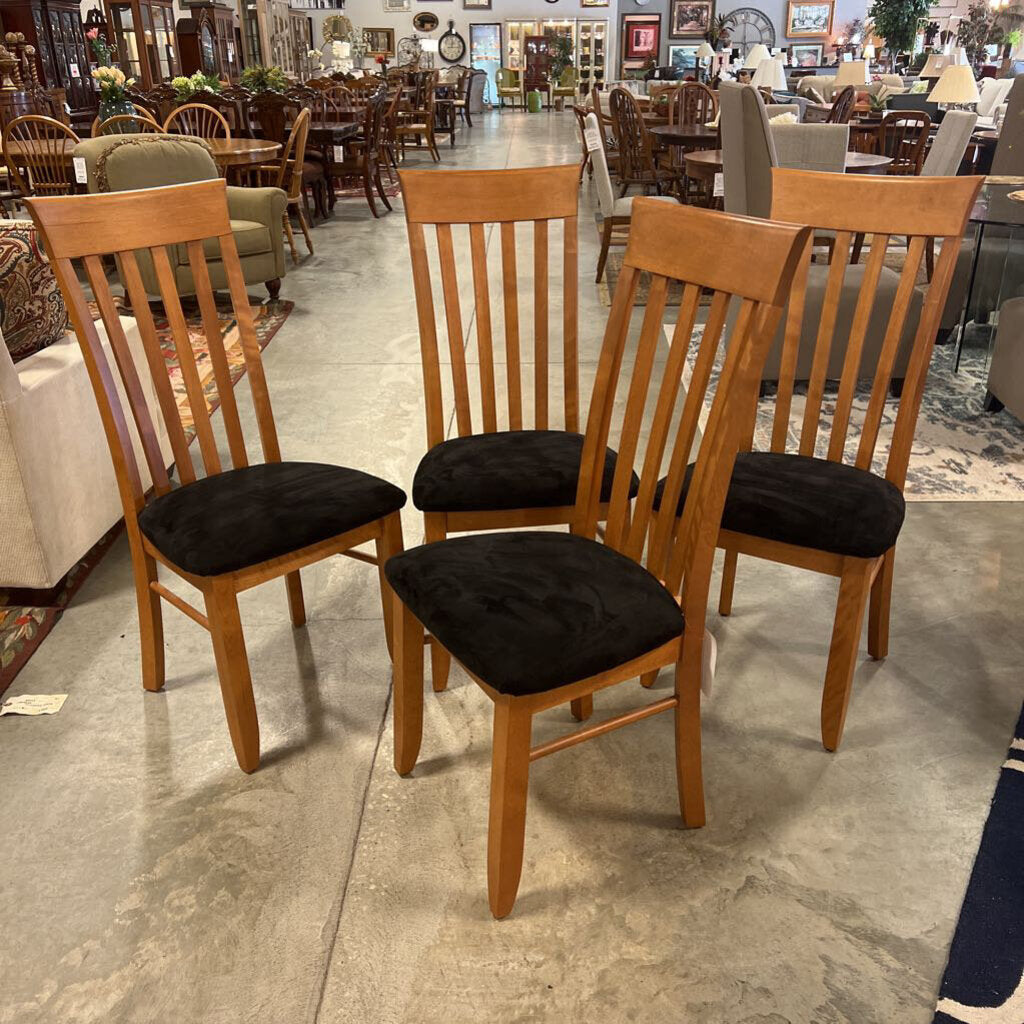 Set of 4 Dining Chairs Light Wood Black Seat