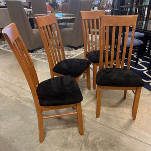 Set of 4 Dining Chairs Light Wood Black Seat