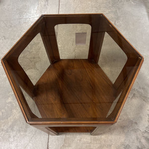 MCM Hexagon Glass Top Side Table