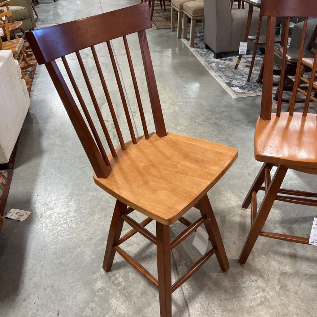 High back Oak Counter Height Swivel Stool