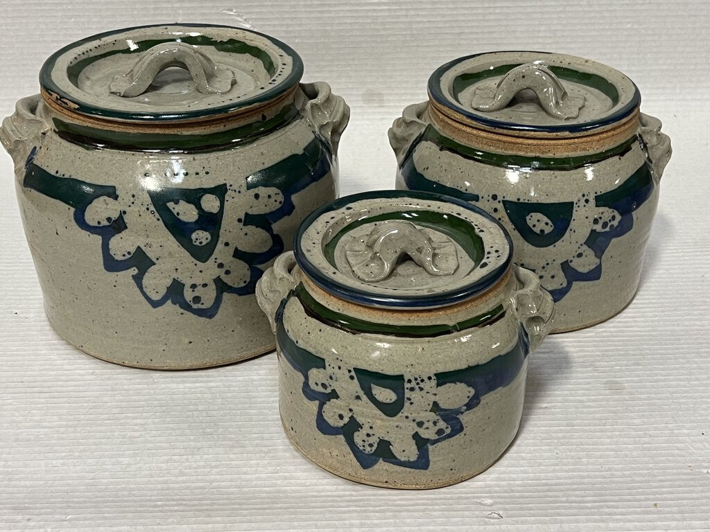 3 Piece Pottery Cannister Set