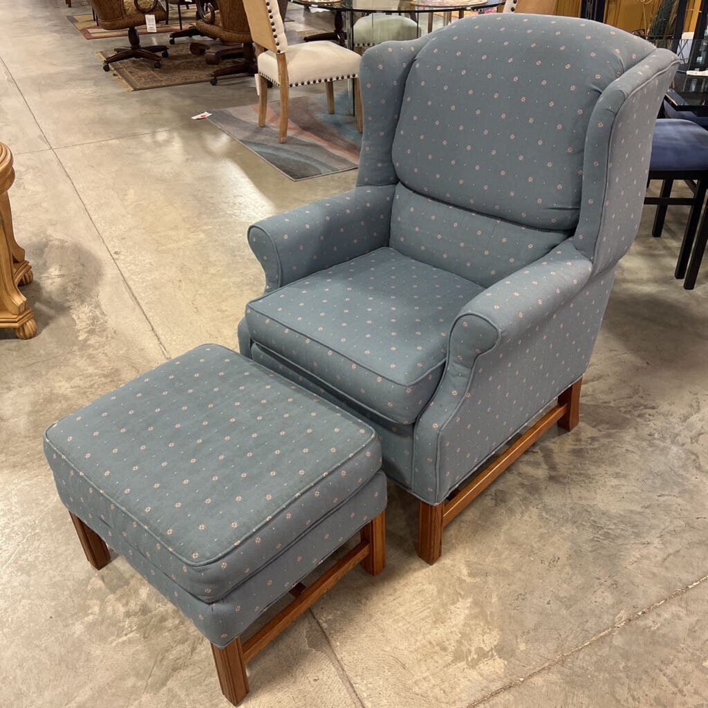 Smith Brothers Blue Arm Chair w/Ottoman