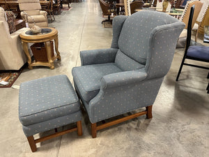 Smith Brothers Blue Arm Chair w/Ottoman