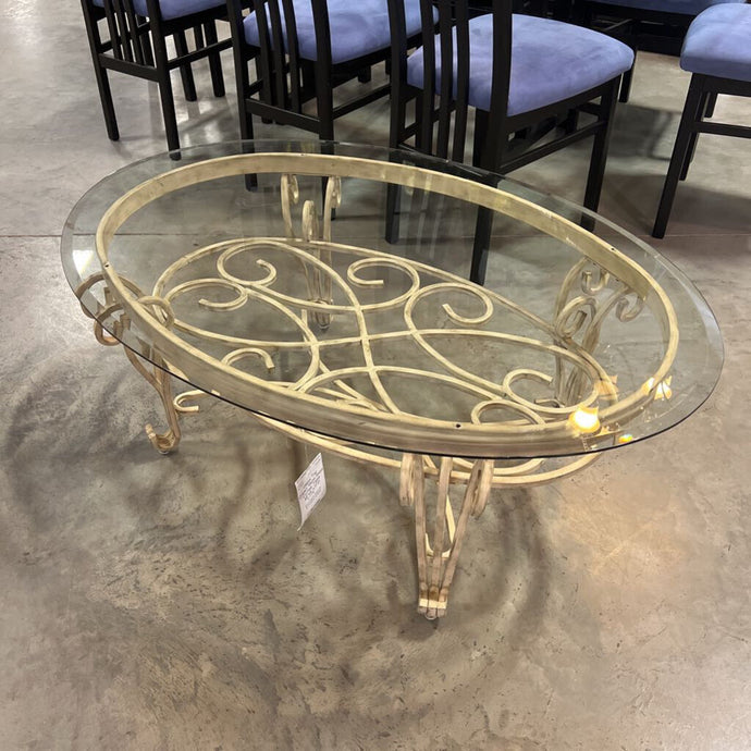 Glass Top Cream Metal Base Coffee Table