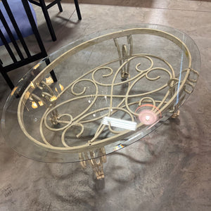 Glass Top Cream Metal Base Coffee Table