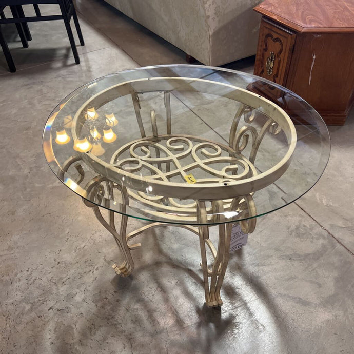 Glass Top Cream Metal Framed Table