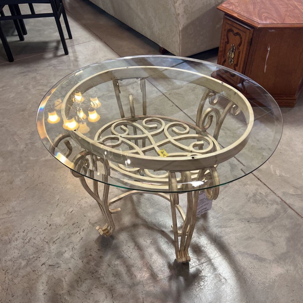 Glass Top Cream Metal Framed Table