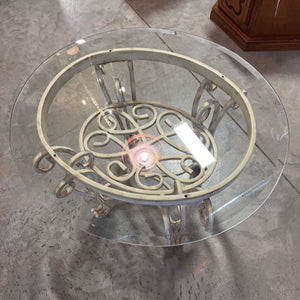 Glass Top Cream Metal Framed Table