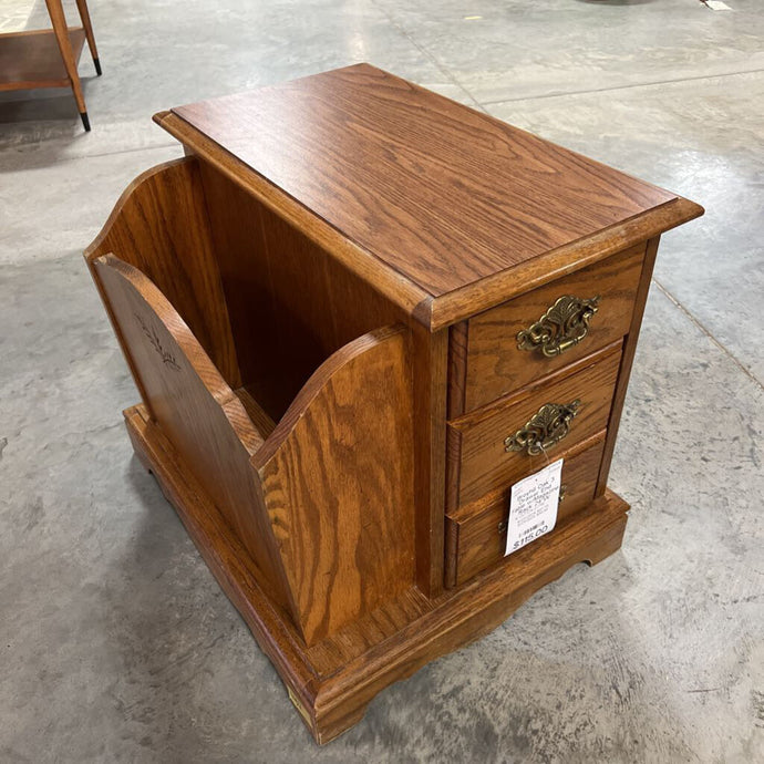 Broyhill Oak 3 Drawer End Table w/Magazine Rack