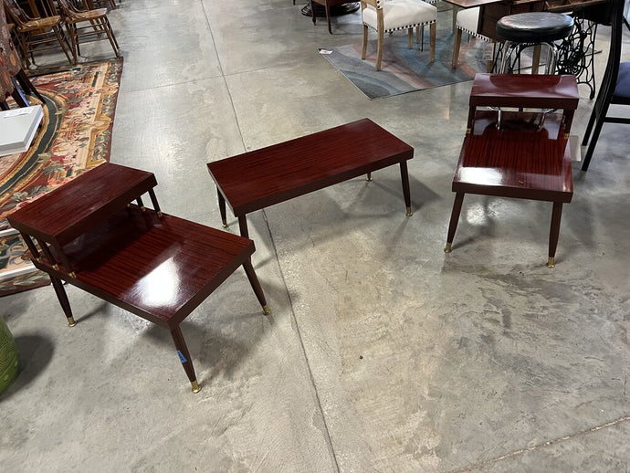 MCM Style 3 Piece Cherry Set 2x Step End Table/1 Coffee Table