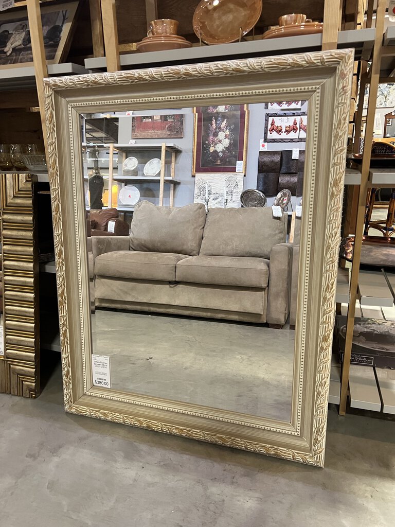 White Framed Beveled Mirror