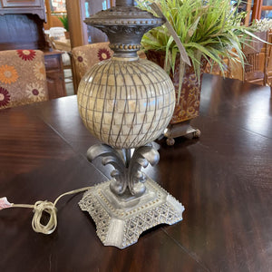 Round Stone Table lamp w/ Beige Bead Shade