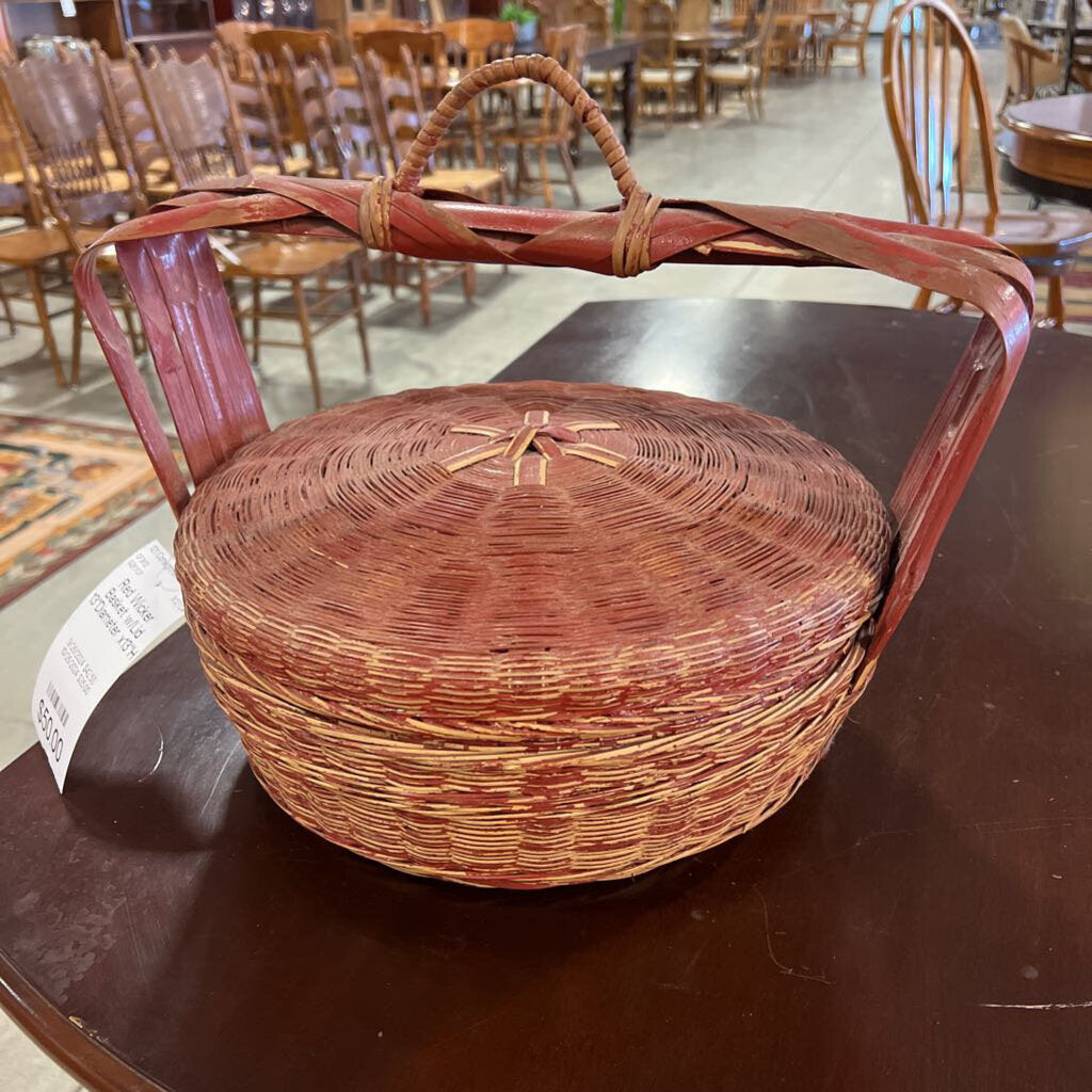 Red Wicker Basket w/Lid