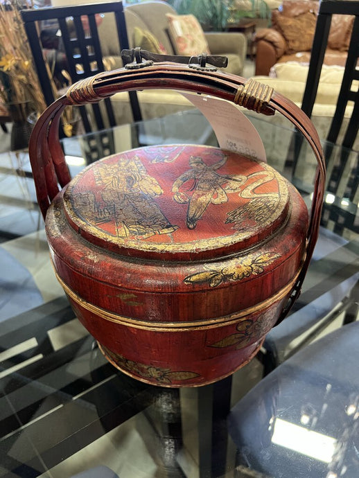 Red Decorated Chinese Basket w/Lid