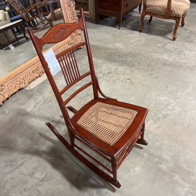 Antique Red Rocker w/Caned Seat