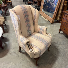 Load image into Gallery viewer, Cream/Blue Stripe Wingback Chair