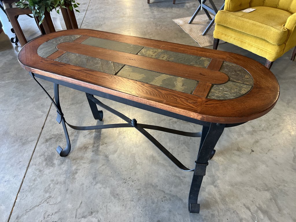 Sofa Table Oval w/Slate Inlay Perimeter