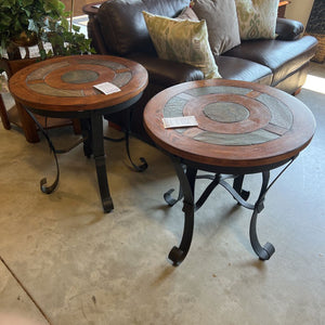 Round End Table w/Slate Inlay Perimeter