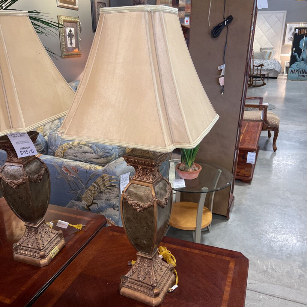 Ornate Table Lamp w/ Golden Shade