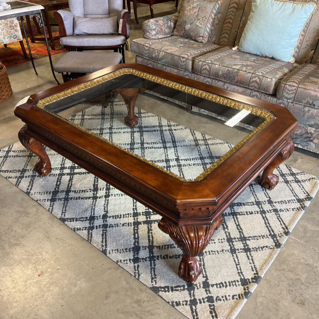 Coffee Table w/Gold Trim & Glass Inlay