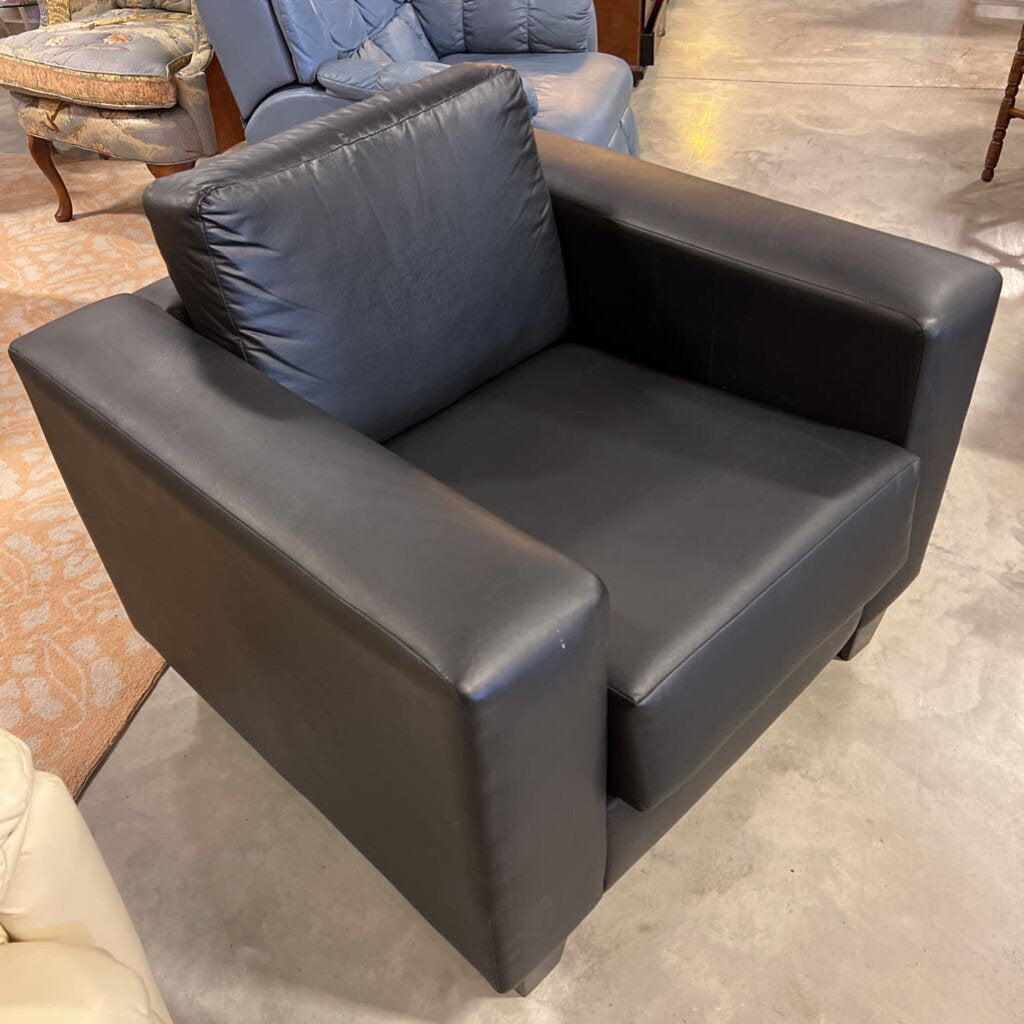 Squared Black Vinyl Arm Chair