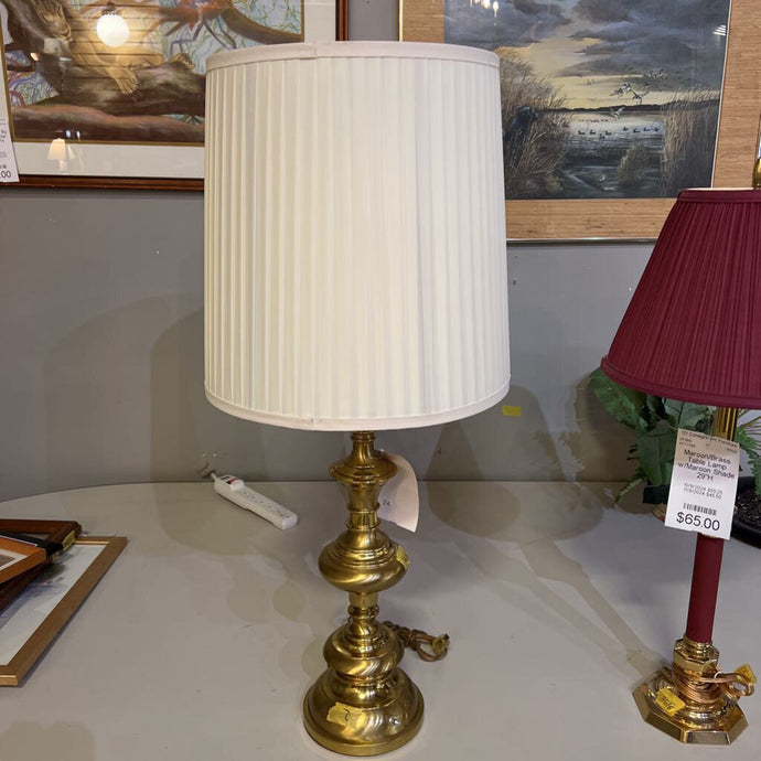 Brass Table Lamp w/White Shade