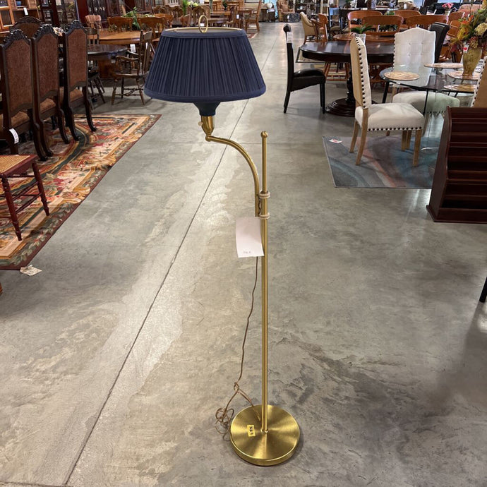 Brass Offset Floor Lamp w/Blue Shade