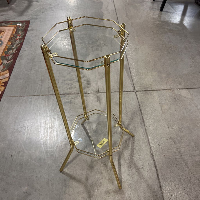 MCM Brass Octagon 2 Shelf/Glass End Table