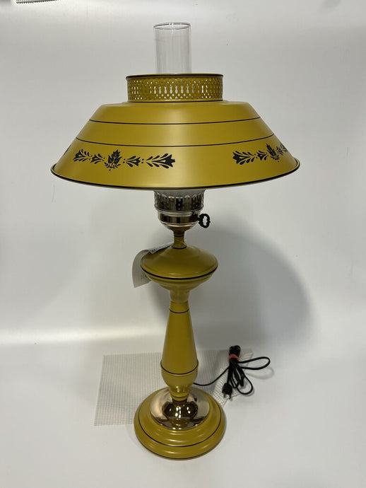 Vintage Tall Toleware Mustard Yellow Metal Table Lamp