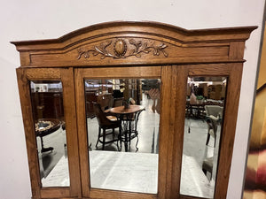 Antique Marble Top Cabinet w/2 Door/2 Drawers & Trifold Mirror