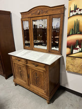 Load image into Gallery viewer, Antique Marble Top Cabinet w/2 Door/2 Drawers &amp; Trifold Mirror