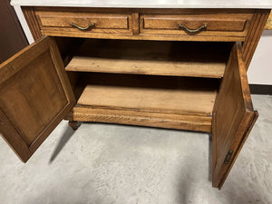 Antique Marble Top Cabinet w/2 Door/2 Drawers & Trifold Mirror