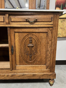 Antique Marble Top Cabinet w/2 Door/2 Drawers & Trifold Mirror