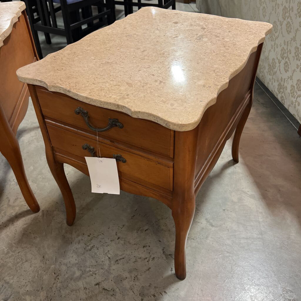 French Provincial Marble Top End Table 1 Drawer