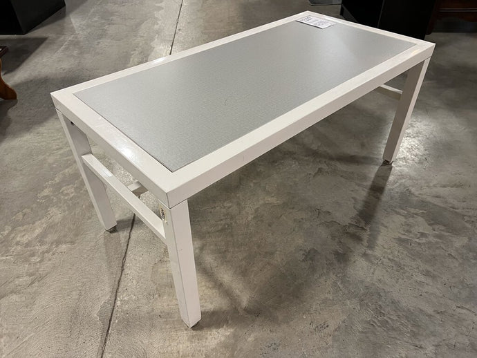 Grey Faux Linen Coffee Table on White Frame