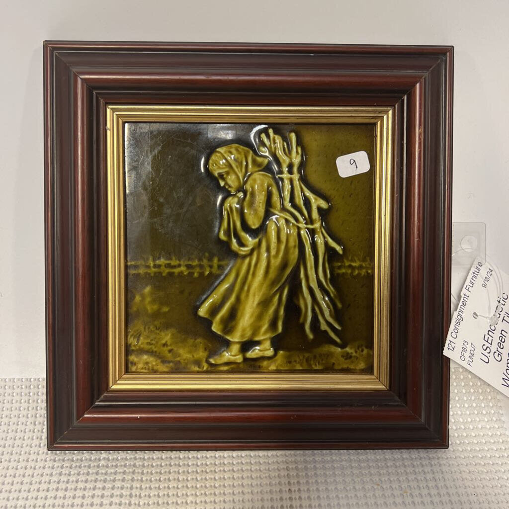 U.S.Encaustic Green Tile Woman Carrying Limbs