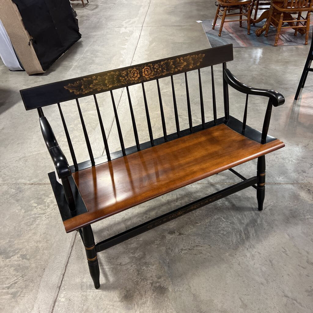 Black/Brown Maple Windsor Style Bench w/Gold Accent