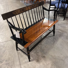 Load image into Gallery viewer, Black/Brown Maple Windsor Style Bench w/Gold Accent