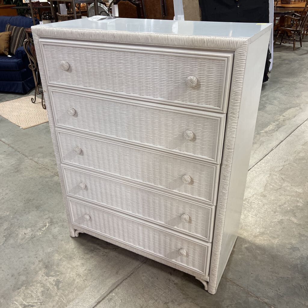 Lea 5 Drawer White Wicker Chest