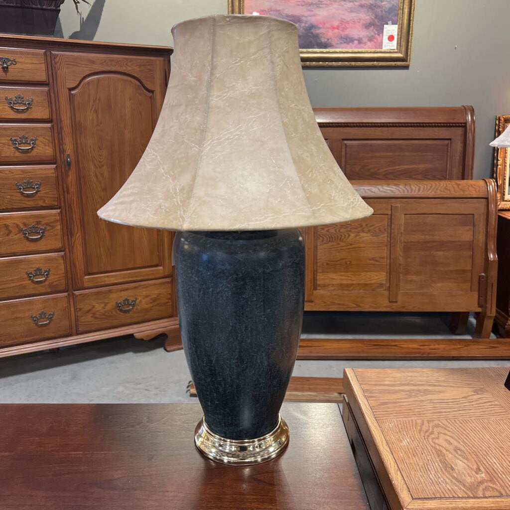 Dark Blue Table Lamp w/Beige Shade