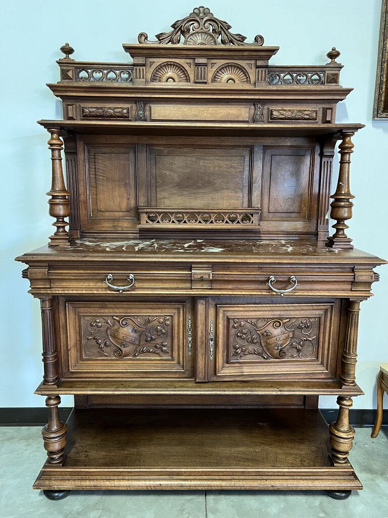 Antique Marble Top Ornate Sideboard